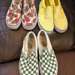 Lot of 3 Vans skater checkerboard floral slip on sneaker shoes